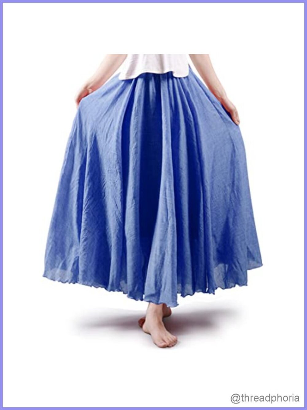 Women's Cotton Linen Boho Maxi Skirt A-Line Elastic Waist
